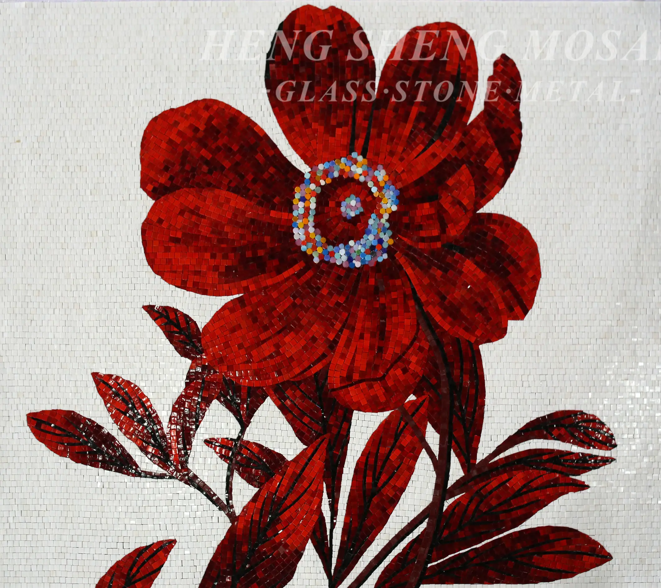 Newly Design Fabulous Red Flower Home Decorative Mural Art Wall Mosaic Tiles Picture Pattern Tiles