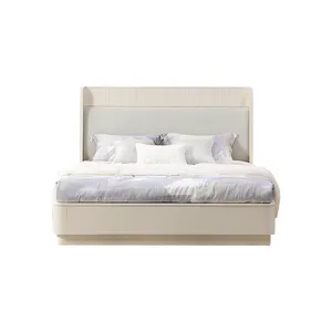 King Solid Wood Frame Velvet Cotton Upholstered Bed Double Full Queen King Size Luxury Bedroom Furniture Set