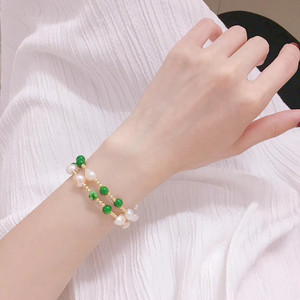 <span class=keywords><strong>Bracelet</strong></span> en perles naturelles et en agate verte pour femmes, fait à la main, de <span class=keywords><strong>3</strong></span> rangées, en forme baroque, véritable, force élastique, nouvelle collection - Product Image 6