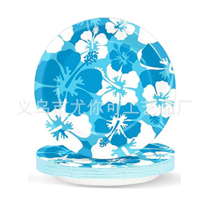 Assiettes en papier jetables à motif de fleurs d'hibiscus, vaisselle ronde pour les pique-niques, les anniversaires et les rassemblements - Product Image 3