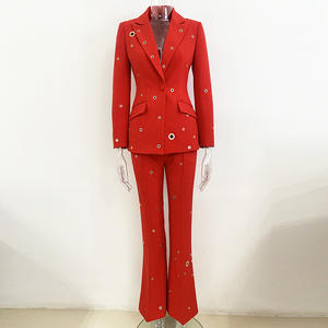 Ensemble Blazer pour <span class=keywords><strong>Femme</strong></span> Veste et <span class=keywords><strong>Pantalon</strong></span> 2 Pièces Trou Métallique Bouton Unique Manches Longues - Product Image 4