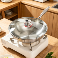 Poêle à frire FLEY en acier inoxydable triple couche sans revêtement, compatible induction, pour omelettes et steaks, vente en gros usine