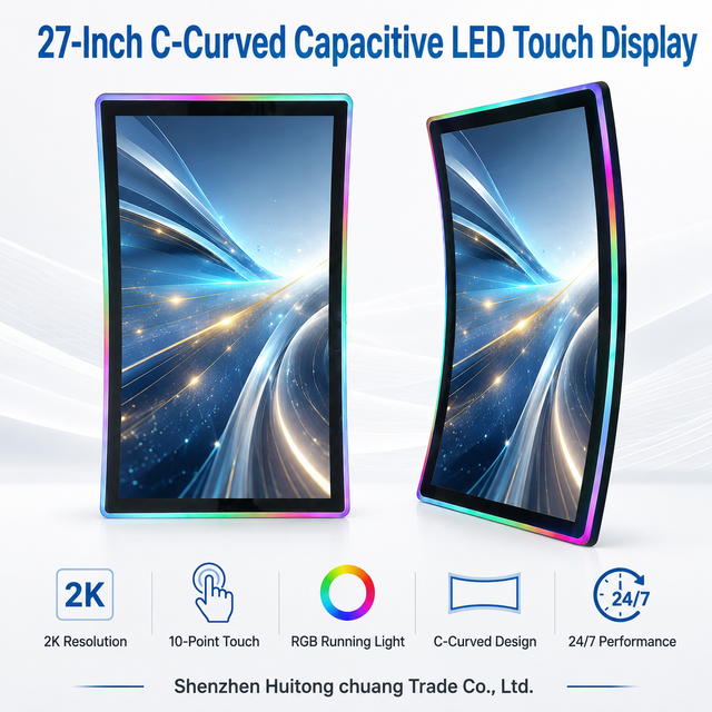New 27 Inch C-Curved Capacitive Touch Screen Monitor LED Black 16:9 RGB Running Light 10 Point PCAP VGA DVI USB Business