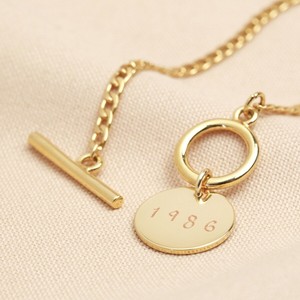 Simple Trending Jewelry Stainless Steel 14k Gold Coin Pendant Engraved <strong>Necklace</strong> Minimalist Women Toggle Clasp <strong>T</strong> <strong>Bar</strong> <strong>Necklace</strong> - Product Image 2