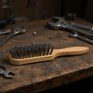 Brosse à main TTAKE avec manche en bois, poils en acier 5x15x23 mm, 16 fils, outil de nettoyage abrasif - Product Image 3
