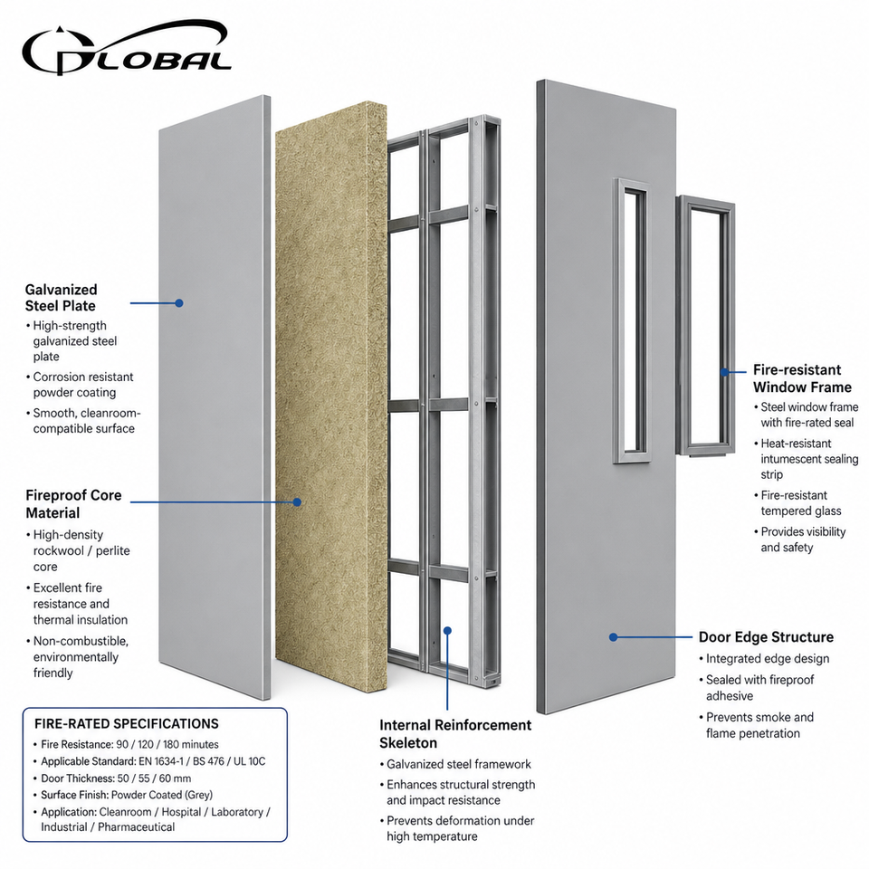 Window Vision Panel UL Listed 2 Hour Fire Rated Steel Door with Vision Panel Commercial ...