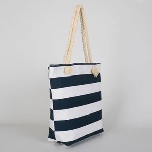 Sac de plage en toile à rayures marine décontracté pour femmes avec fermeture à glissière, deux poignées, écologique et durable, réutilisable 2024 - Product Image 2