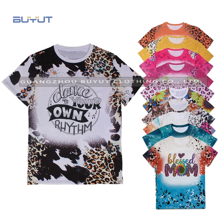 BUYUT custom faux bleach cow graphic sublimation polyester Printing Logo Men T Shirt Casual Quantity Trend for unsex