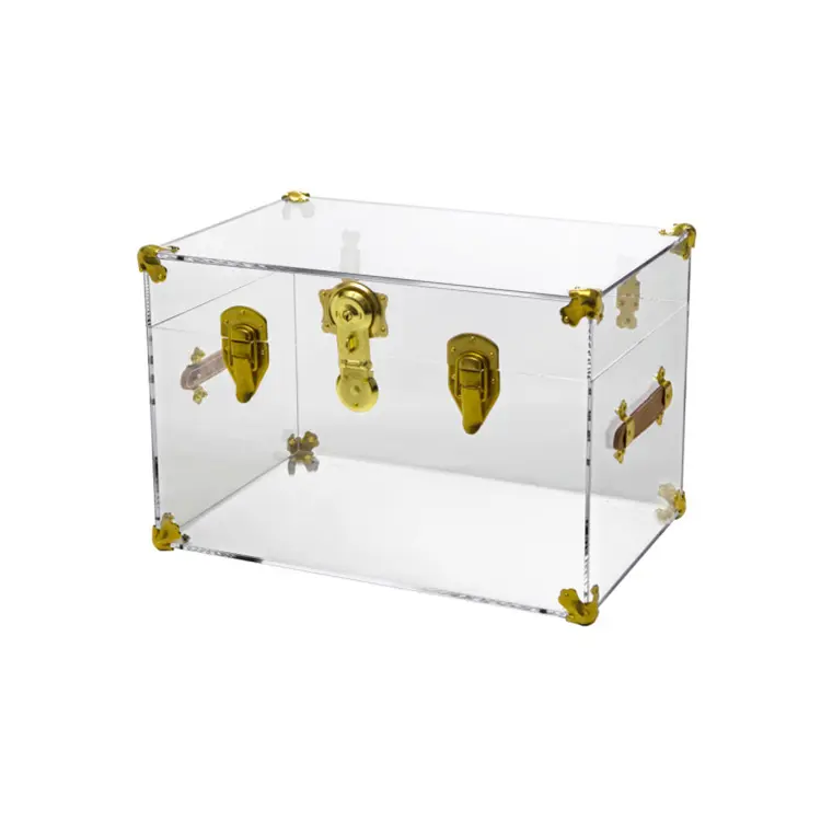 Lucite Acrylic Chest Trunk storage Box Decorative Large Floor Trunk with Gold silver Hardware Medium size to fit clothes