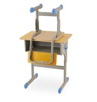 Ensemble de bureau et chaise d'école réglables avec siège en bois, table d'étude bleue avec boîte à livres, mobilier moderne pour salle de classe pour enfants