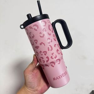 Travel Car <b>Macaron</b> Handle Mug 24oz 720ml Double Wall Insulated Tumbler Lid Straw Anti-Slip Custom ODM OEM - Product Image 1