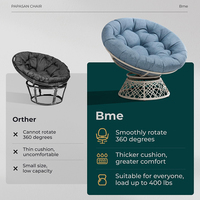 Chaises modernes d'extérieur, chaises pivotantes pour salle de lecture et chambre à coucher, chaise longue ergonomique en osier Papasan avec coussin marron et base marron