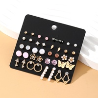 Perhiasan Telinga Wanita Grosir Fashion Kristal Mutiara Bunga Kupu-kupu Kunci Bunga 20 Pasang Set Anting