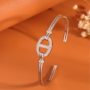 European Style Full Zircon Open Bangle For Women Gold And White Micro Insert <b>Copper</b> Jewelry Anniversary <b>Bracelet</b> - Product Image 2