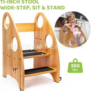 Wooden Learning Tower 11 Inch Wide Step Sit Stand <b>Stool</b> For Kids <b>Kitchen</b> <b>Helper</b> - Product Image 1