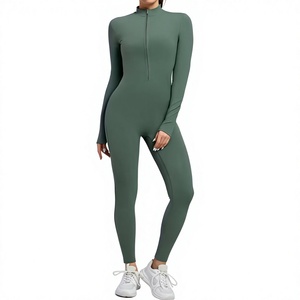 Women's High Waist Long Sleeve Knitted Jumpsuit With Zipper Front Tummy <b>Control</b> <b>Bodysuit</b> Solid Color Sexy Club Wear Full Length - Product Image 2