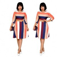 Offre Spéciale afrique robes pour femmes bonne qualité demi manches col rond arc-en-ciel large rayure avec ceinture grande taille tenue décontractée