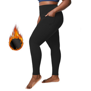 Leggings grande <span class=keywords><strong>taille</strong></span> à poches pour <span class=keywords><strong>femme</strong></span>, <span class=keywords><strong>taille</strong></span> haute, longueur 9/10, en polyester <span class=keywords><strong>doublé</strong></span> <span class=keywords><strong>polaire</strong></span> pour l'hiver – Vente en gros - Product Image 4