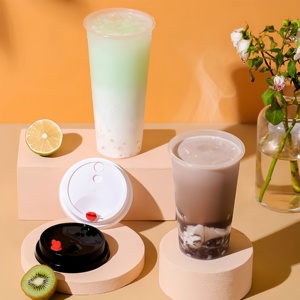 Vaso de Plástico Desechable OEM al por Mayor de Pared Simple de 90mm para <span class=keywords><strong>Bubble</strong></span> <span class=keywords><strong>Tea</strong></span> con Tapa Transparente, Duradero, Antiderrames, con Logotipo Personalizado para Té con Leche - Product Image 1