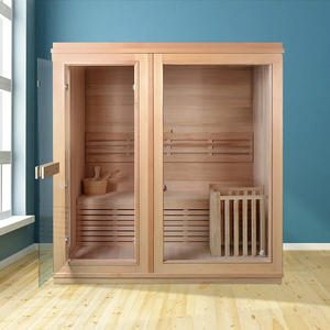 3人用ドライスチームキューブ屋内サウナ無垢材伝統的なサウナルームポーチ付き - Product Image 3