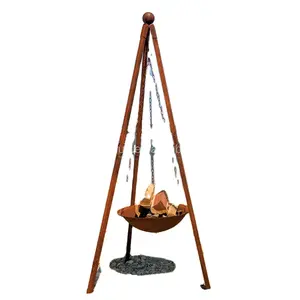 Hanging Bowl with Tripod Stand Rusty Finishing Fire Pit