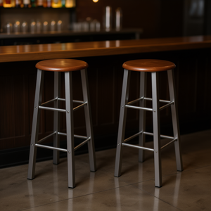Ensemble de 2 tabourets de bar à structure en acier marron avec siège en MDF, design industriel moderne pour bar à domicile et usage commercial - Product Image 2