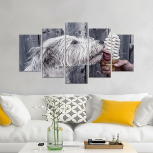 Printed <b>Canvas</b>: Dog Eating Ice Cream - Lovely Minimalist <b>Wall</b> Art,SET OF 5 MIX <b>CANVAS</b> - Product Image 3