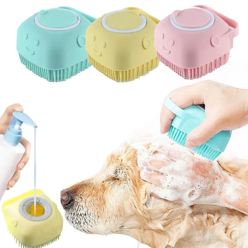 Hot sale Pet shower Massage brush Silicone pet bath shampoo dispenser Cat and dog bath brush with soap dispenser pet comb brush