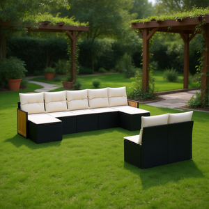 Ensemble de canapés de jardin noir et crème en rotin d'extérieur avec coussins en mousse haute densité, design contemporain imperméable - Product Image 2