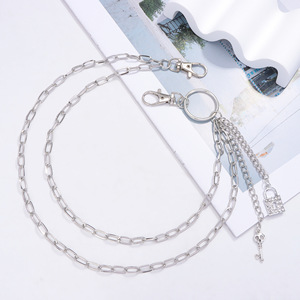 โซ่คาดเอวพร้อมจี้โลหะแบบล็อคสองชั้น สไตล์ฮิปฮอป สำหรับตกแต่งกางเกงยีนส์ เครื่องประดับสำหรับงานปาร์ตี้ ทำจากโลหะผสมสังกะสี สีขาว K - Product Image 2