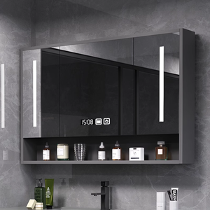 Lavabo de toilette intégré planche latérale planche à repasser stockage bijoux mélamine salle de bain intelligente Led miroir noir <span class=keywords><strong>armoire</strong></span> à <span class=keywords><strong>pharmacie</strong></span> - Product Image 1