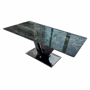 Table à manger personnalisée, plateau rectangulaire, style moderne, villa, 6 à 8 places, pieds en métal, meubles en pierre, luxe, granit bleu émeraude - Product Image 2