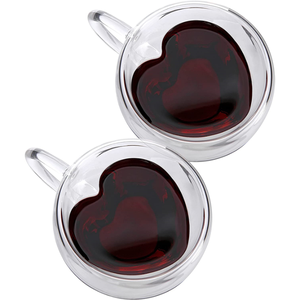 Tasses à thé et soucoupes en verre transparent isolées à double paroi en forme de cœur, jolies tasses à café et à expresso avec poignée - Product Image 1