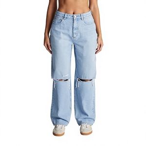 Jeans pour femmes à taille haute, coupe slim, jambe droite, respirants pour la saison hivernale, logo personnalisé, service OEM, prix bas - Product Image 1
