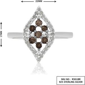 Bague Ornaatis Diamond Cluster 0,52 carats en argent sterling blanc et marron à taille ronde, design géométrique pour un usage quotidien féminin - Product Image 2