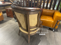 Fauteuil d'appoint antique, style américain vintage, en cuir véritable capitonné, pour chambre à coucher, appartement, hôtel et villa