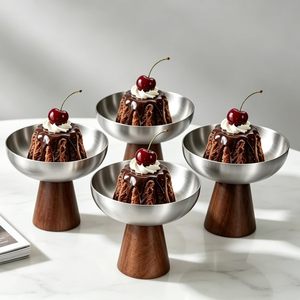 Ensemble de coupes à glace et de coupes à dessert en acier inoxydable Choxila, base en bois moderne, polyvalent pour les coupes glacées et les trifles, fabriqué en Chine - Product Image 4