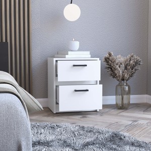 Trivor 2 <b>Drawer</b> Nightstand White Metal Handles <b>Storage</b> Side Table Bedroom Furniture - Product Image 4