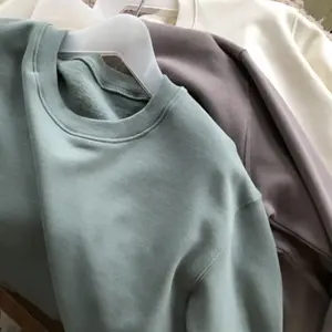 Personalizado de alta qualidade 100% algodão macio fleece camisolas do vintage casuais soltas mulheres homens camisolas gola redonda