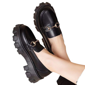 Mocasines de cuero para mujer estilo japonés, zapatos de plataforma con suela gruesa negra, sin cordones, que aumentan la altura, para el tiempo libre - Product Image 5