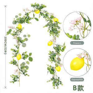 Ghirlanda Artificiale di Eucalipto Limone Primaverile da 200 cm, Finta Vite Fruttifera per Ingrosso, Eventi, Decorazioni per la Casa, Tavoli e Scale - Product Image 4