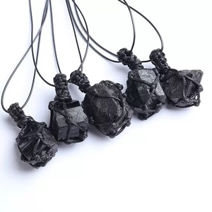 天然生水晶石中国吊坠电气石项链手工编织绳吊坠黑色电气石宝石 - Product Image 5