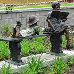 Escultura <span class=keywords><strong>de</strong></span> Bronce Decorativa <span class=keywords><strong>de</strong></span> Jardín <span class=keywords><strong>de</strong></span> Arte Moderno BLVE, <span class=keywords><strong>Abuelo</strong></span> y Niña <span class=keywords><strong>de</strong></span> Tamaño Real Leyendo un Libro, Sentados en el Banco - Product Image 6