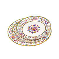 Ensemble de vaisselle écologique de 60 pièces, imprimé floral classique, couleurs rose, vert, bleu, rouge, collection en porcelaine céramique durable