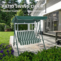 Chaise suspendue de jardin extérieure 2 places personnalisable (couleur, taille, logo) avec coussin rayé, auvent festonné et hamac de véranda en métal
