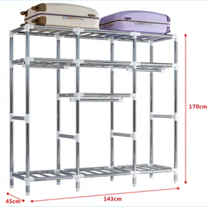 Lemari Pakaian Baja Sederhana untuk Kamar Tidur, Lemari Kain Portabel untuk Pakaian dengan Pintu Ganda dan Gantungan Baju Langsung dari Pabrik - Product Image 4
