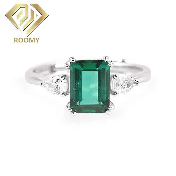 Manufacturer High Quality Lab Created Emerald Gemstone Rings 925 Silver Ring Jewelry For Girl