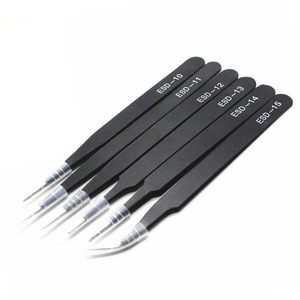 Juego de pinzas antiestáticas, 6 piezas, puntas planas y curvas de acero inoxidable ESD para reparación de productos electrónicos y trabajos de precisión - Product Image 4