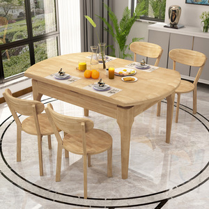 Nordic Solid Wood <b>Dining</b> <b>Table</b> And Chair <b>Set</b> 6 Piece Extendable <b>Round</b> And Square Dual Use <b>For</b> <b>Dining</b> Room - Product Image 3