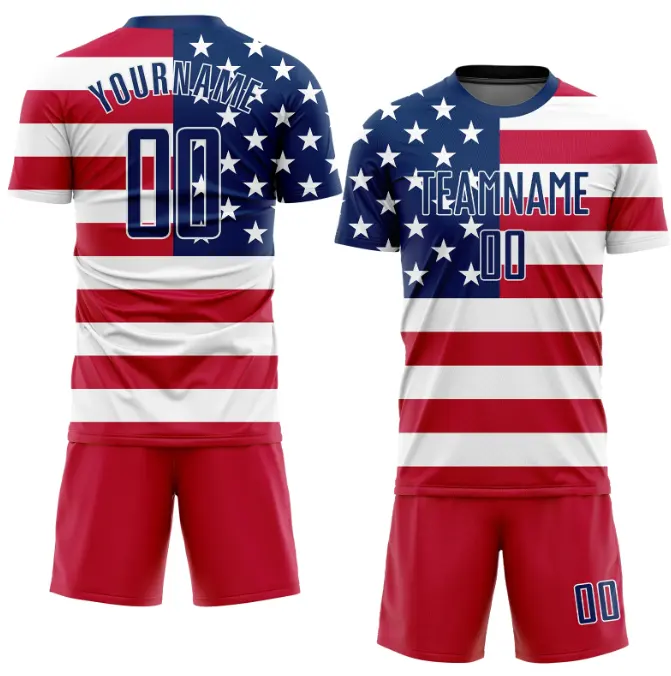 Schlussverkauf Erwachsene Fußballtrikots individuelles amerikanische Flagge Fußballbekleidung-Set Kurzarm Fußball-Training-Uniformen Trainingsanzug Jersey